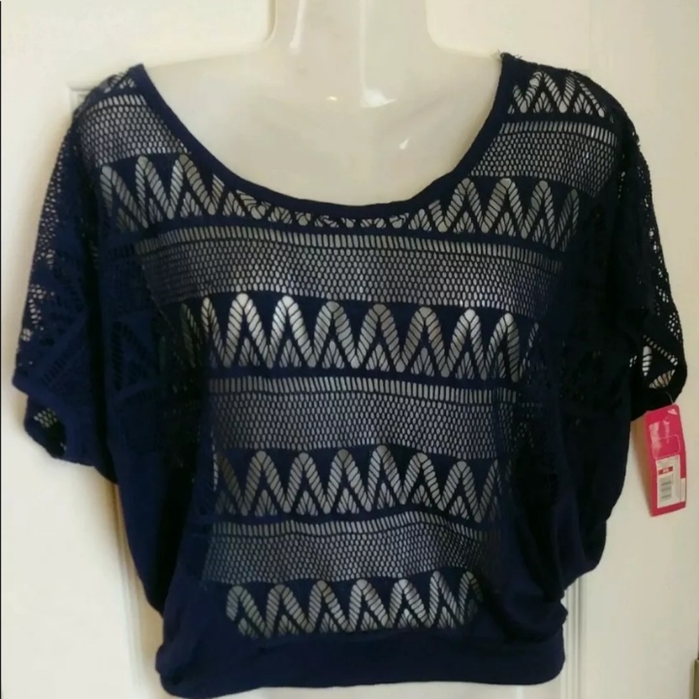 Xhilaration Crochet Net Top Blue Shirt